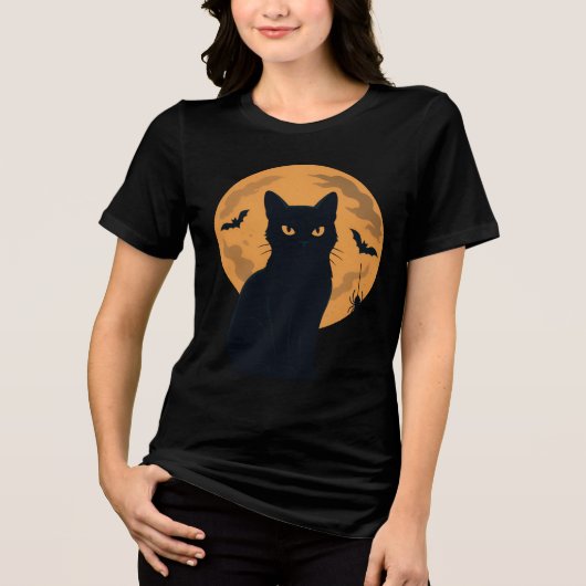 Spooky Black Cat Silhouette Halloween Gothic Cat  トライブレンドＴシャツ (正面)