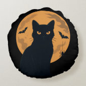 Spooky Black Cat Silhouette Halloween Gothic Cat  ラウンドクッション (裏面)