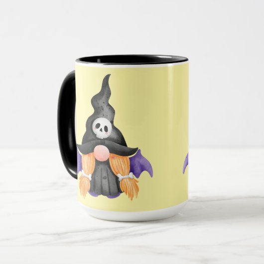 Spooky Black Halloween Witch Gnome With Skull マグカップ (正面左)