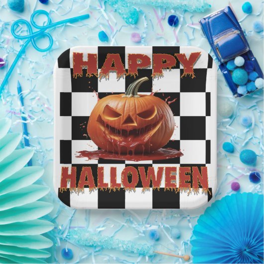 Spooky Bloody Pumpkin Halloween  ペーパープレート (パーティー)