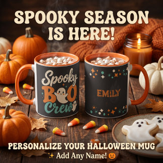 Spooky Boo Crew レトロな幽霊のカスタムネーム ハロウィン マグカップ