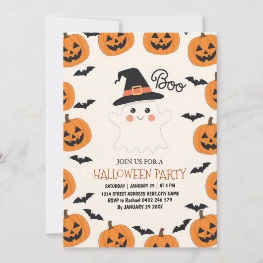 Spooky Boo Ghost Kids Halloween Party Invitation   招待状 (正面)