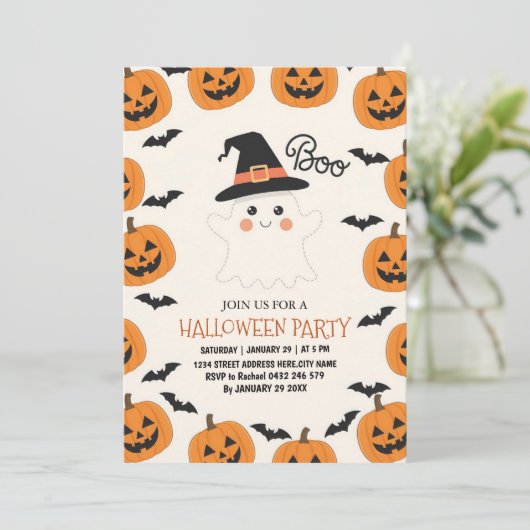 Spooky Boo Ghost Kids Halloween Party Invitation   招待状 (スタンド正面)