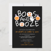 Spooky Boos and Booze Black Adult Halloween Party 招待状 (正面)