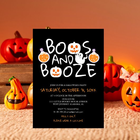 Spooky Boos and Booze Black Adult Halloween Party 招待状