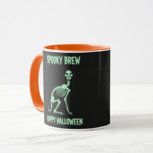 SPOOKY BREW Skeleton Cat Mug マグカップ (正面左)
