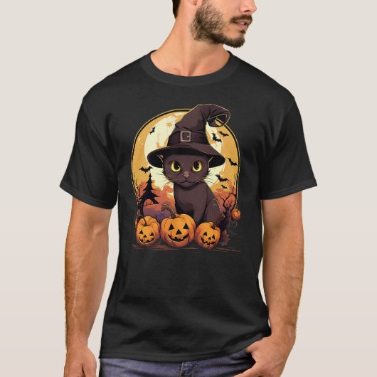 Spooky Burmese Cat Witch Halloween Tシャツ (正面)