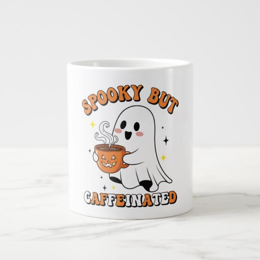Spooky But Caffeinated Cute Ghost Design Mug ジャンボコーヒーマグカップ (正面)