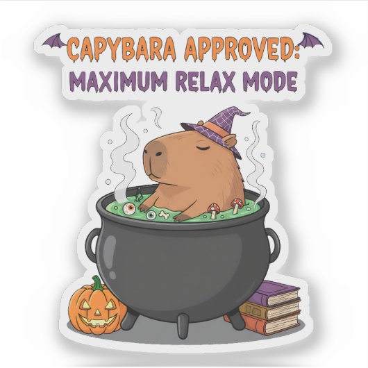 Spooky Capybara WIzard Witch Cauldron Halloween シール (正面)