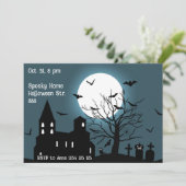 Spooky Castle Halloween Party Invitation Card シーズンカード (スタンド正面)