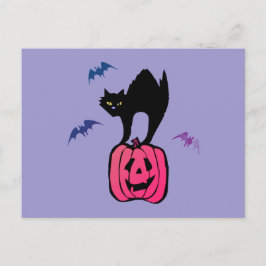 Spooky Cat Halloween Pumpkin Pop Art シーズンポストカード