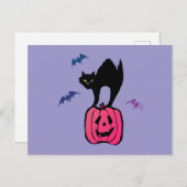 Spooky Cat Halloween Pumpkin Pop Art シーズンポストカード (正面/裏面)