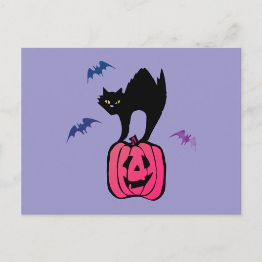 Spooky Cat Halloween Pumpkin Pop Art シーズンポストカード (正面)