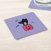 Spooky Cat Halloween Pumpkin Pop Art スクエアペーパーコースター (アングル)