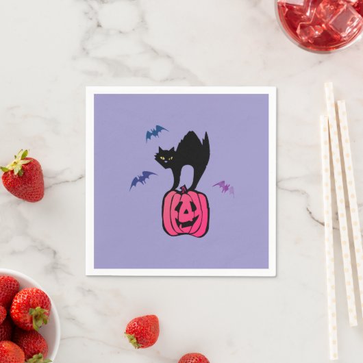 Spooky Cat Halloween Pumpkin Pop Art スタンダードカクテルナプキン (インサイチュ)