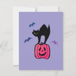 Spooky Cat Halloween Pumpkin Pop Art ポストカード