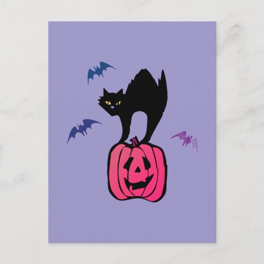 Spooky Cat Halloween Pumpkin Pop Art ポストカード (正面)