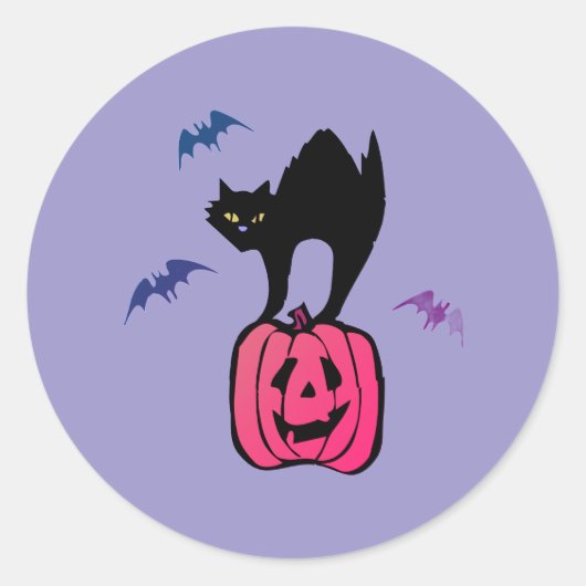 Spooky Cat Halloween Pumpkin Pop Art ラウンドシール (正面)