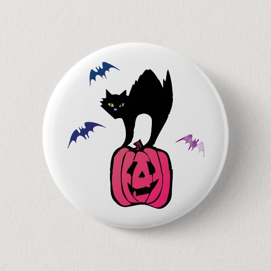 Spooky Cat Halloween Pumpkin Pop Art 缶バッジ (正面)