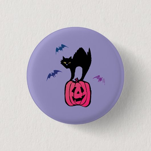 Spooky Cat Halloween Pumpkin Pop Art 缶バッジ (正面)