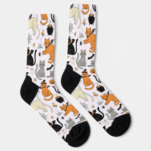 Spooky Cats Halloween Pattern ソックス (右)
