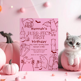 Spooky Cats themed First Birthday Party 招待状
