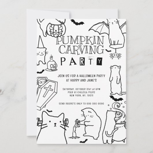 Spooky Cats themed Pumpkin Carving Party 招待状 (正面)