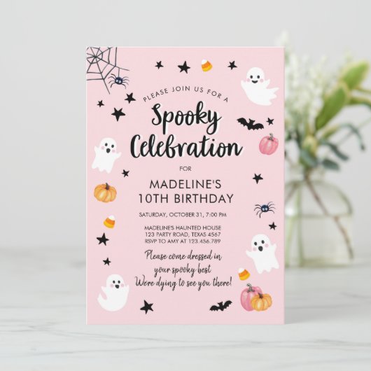 Spooky Celebration Ghost Halloween Birthday Party 招待状 (スタンド正面)