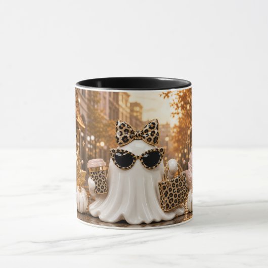 Spooky Chic Ghost Mug, Leopard Print Halloween マグカップ (中央)