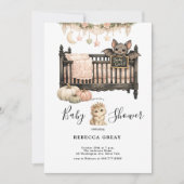 Spooky Chic Gothic Bat & Kitten Baby Girl Shower  招待状 (正面)