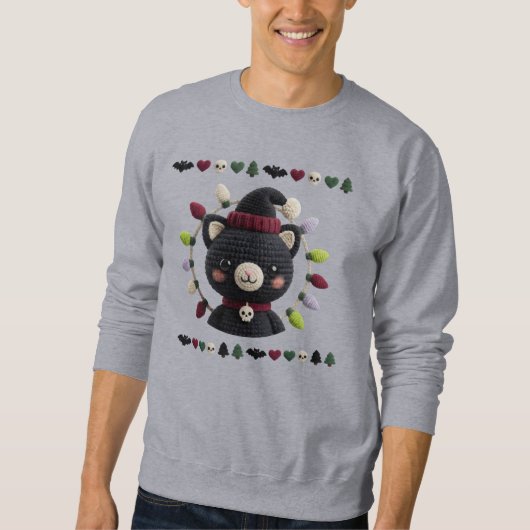 Spooky Christmas Crochet Cat Men’s Sweatshirt  スウェットシャツ (正面)