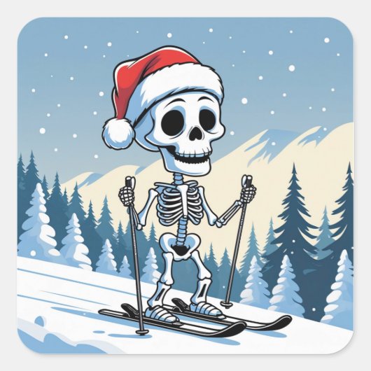 Spooky Christmas Skeleton on Skis スクエアシール (正面)