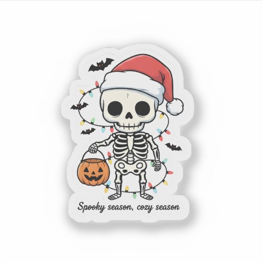 Spooky Christmas Skeleton Sticker – Funny Holiday  シール (正面)