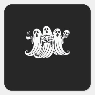 Spooky Coffee Sipping Pumpkin Holding スクエアシール