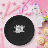 Spooky Coffee Sipping Pumpkin Holding ペーパープレート (パーティー)