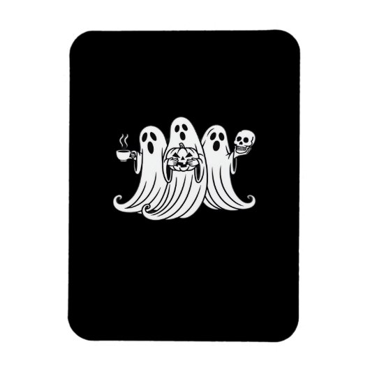 Spooky Coffee Sipping Pumpkin Holding マグネット (縦)