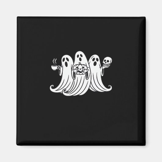 Spooky Coffee Sipping Pumpkin Holding マグネット (正面)