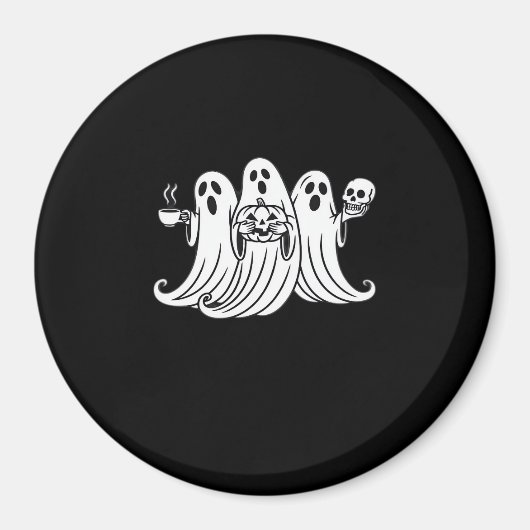 Spooky Coffee Sipping Pumpkin Holding マグネット (正面)