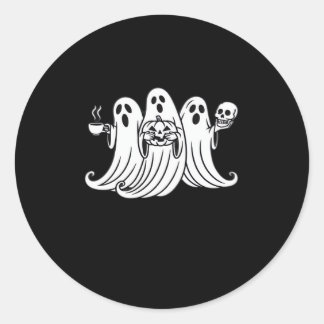 Spooky Coffee Sipping Pumpkin Holding ラウンドシール