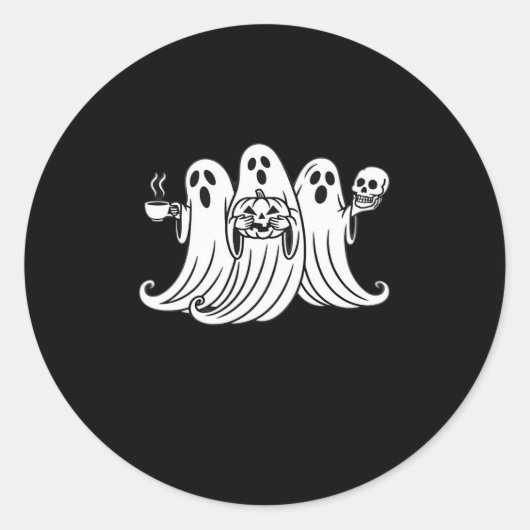 Spooky Coffee Sipping Pumpkin Holding ラウンドシール (正面)