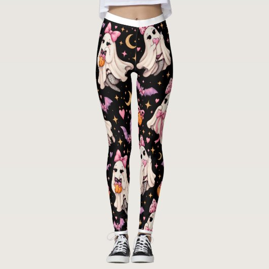 Spooky Coquette Ghost Halloween Leggings レギンス (正面)