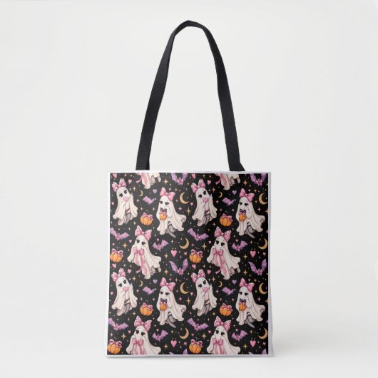 Spooky Coquette Ghost Halloween Tote Bag トートバッグ (正面)