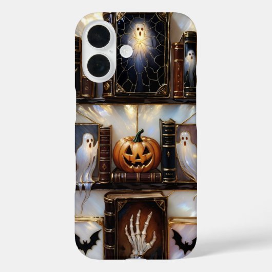 Spooky Cozy iPhone Case Ghost Pumpkin Bookshelf Case-Mate iPhoneケース (裏面)