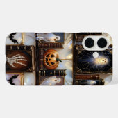 Spooky Cozy iPhone Case Ghost Pumpkin Bookshelf Case-Mate iPhoneケース (裏面 (横))