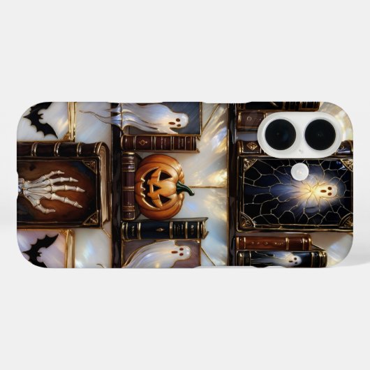 Spooky Cozy iPhone Case Ghost Pumpkin Bookshelf Case-Mate iPhoneケース (裏面 (横))