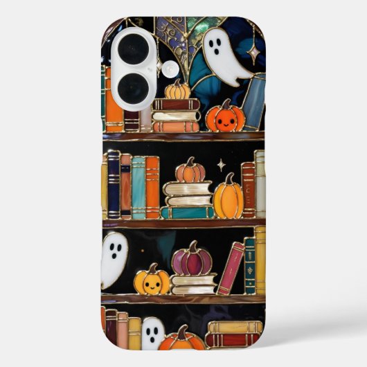 Spooky Cozy iPhone Case Pumpkin Bookshelf Design Case-Mate iPhoneケース (裏面)