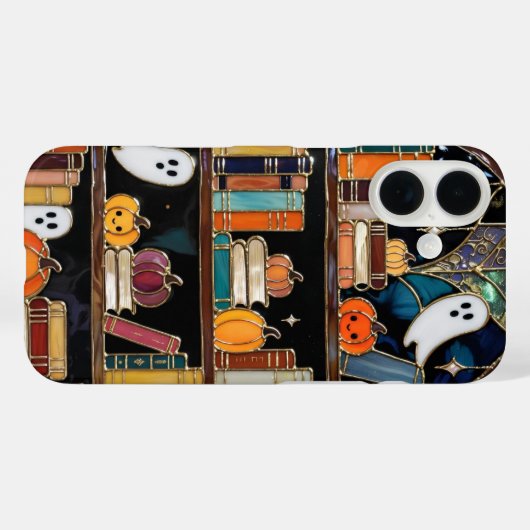 Spooky Cozy iPhone Case Pumpkin Bookshelf Design Case-Mate iPhoneケース (裏面 (横))
