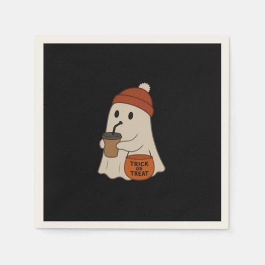 Spooky Cute Adorable Ghost Red Beanie Halloween スタンダードカクテルナプキン (正面)