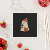 Spooky Cute Adorable Ghost Red Beanie Halloween スタンダードカクテルナプキン (インサイチュ)