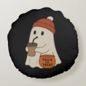 Spooky Cute Adorable Ghost Red Beanie Halloween ラウンドクッション (裏面)
